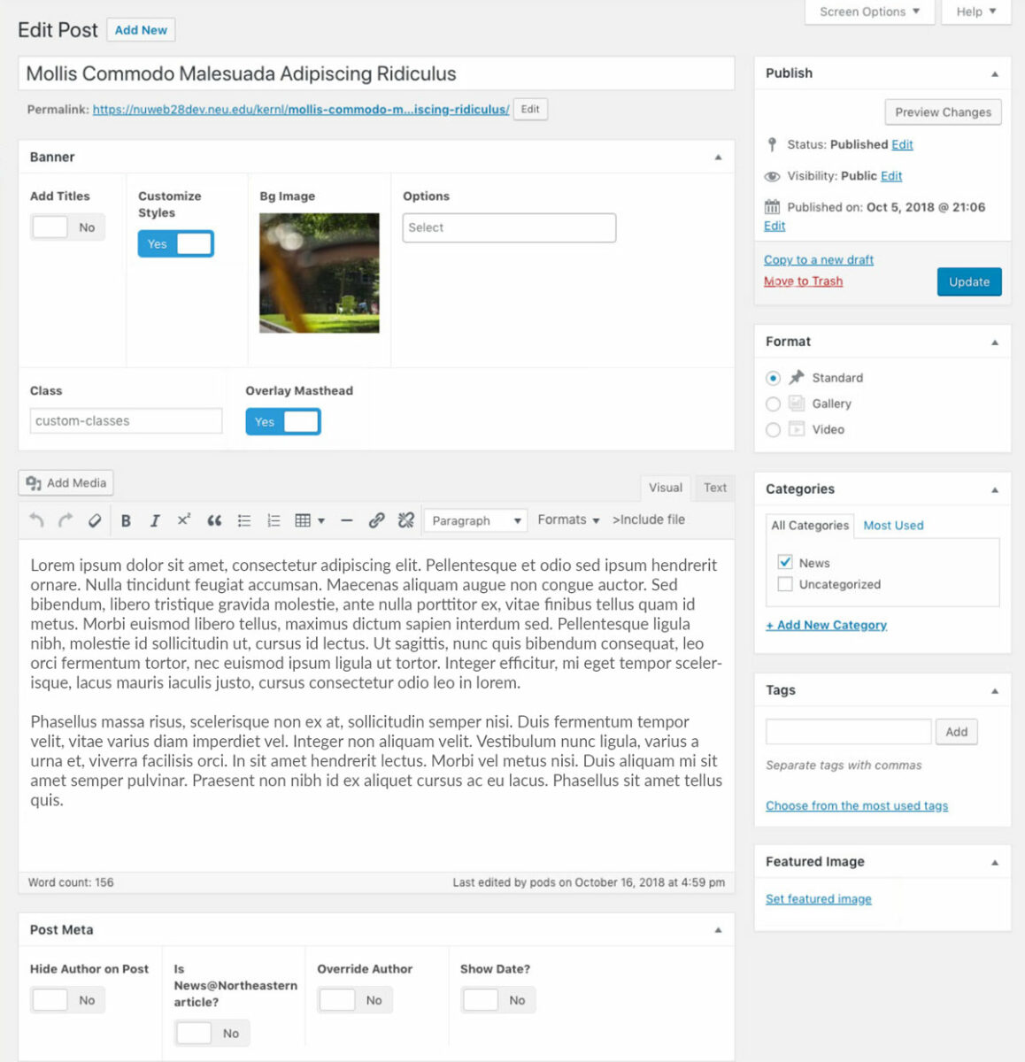 Screenshot of Northeastern University back office